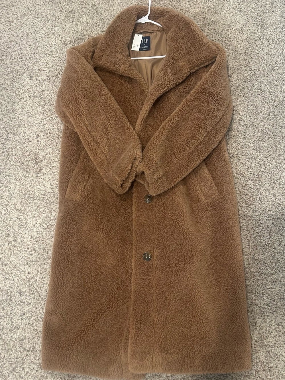 GAP Women's Teddy Coat in Warm Brown Faux Fur